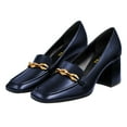 thumbnail image 5 of FSJ Women Dress Square Closed Toe Loafer Shoes Comfort Chunky High Heeled Pumps with Chain Decor Soft Color All Seasons for Lady, 5 of 5