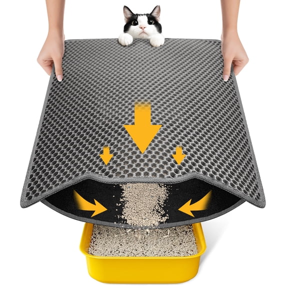 Conlun Cat Litter Mat Litter Trapping Mat, Double Layer Honeycomb Design, 23"x17" Kitty Litter Mat with Anti-Slip Back Layer, Washable, Soft on Paws Litter Box Mat,Gray