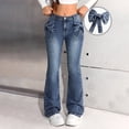 thumbnail image 2 of Otqutp Girls Flare Jeans High Elastic Waist Bell Bottom Denim Pants Bow Wide Leg Jeans Cute Y2k Streetwear Trendy Slim Jegging, 2 of 8