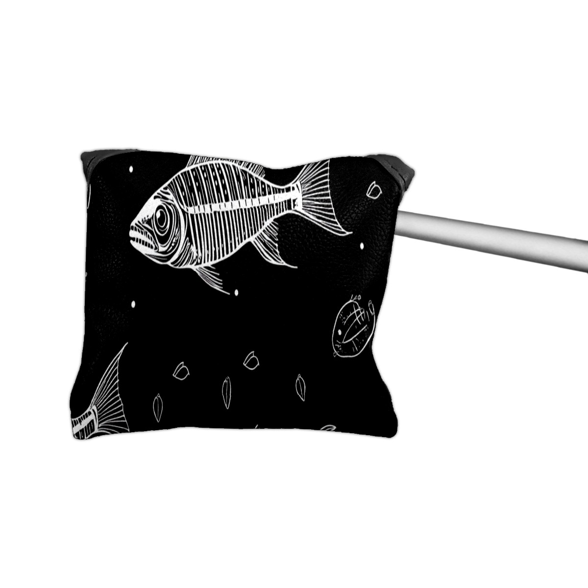 Golf Mallet Putter Cover Premium Leather Waterproof Golf Putter Head Cover with Magnetic Closure Cartoon Fish Bones