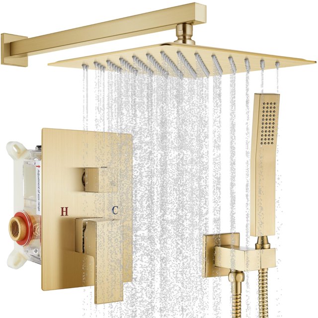 Sistema de ducha gotonovo Rainfall Ducha de 30 cm en oro cepillado
