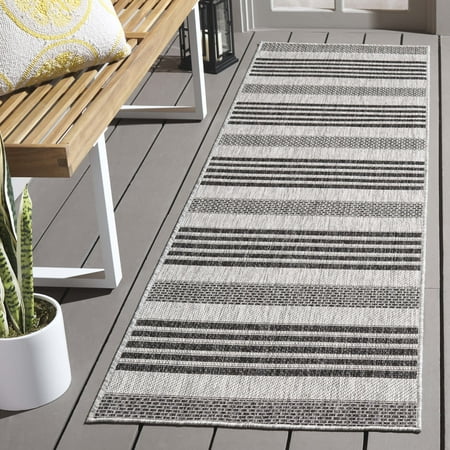SAFAVIEH Beach House Jenelle Striped Indoor/Outdoor Runner Rug, Gray/Charcoal, 2'2" x 8'