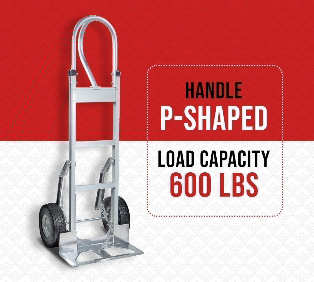 thumbnail image 3 of 2 Pack 600 lbs Aluminum Hand Truck Heavy Duty Dolly with P Handle & 10" Caster Wheels - Hand Truck with Skid Bars & Vertical Loop Handle - 52.3" x 17.5" with 19.3" x 7.5" Nose Plate, 3 of 9