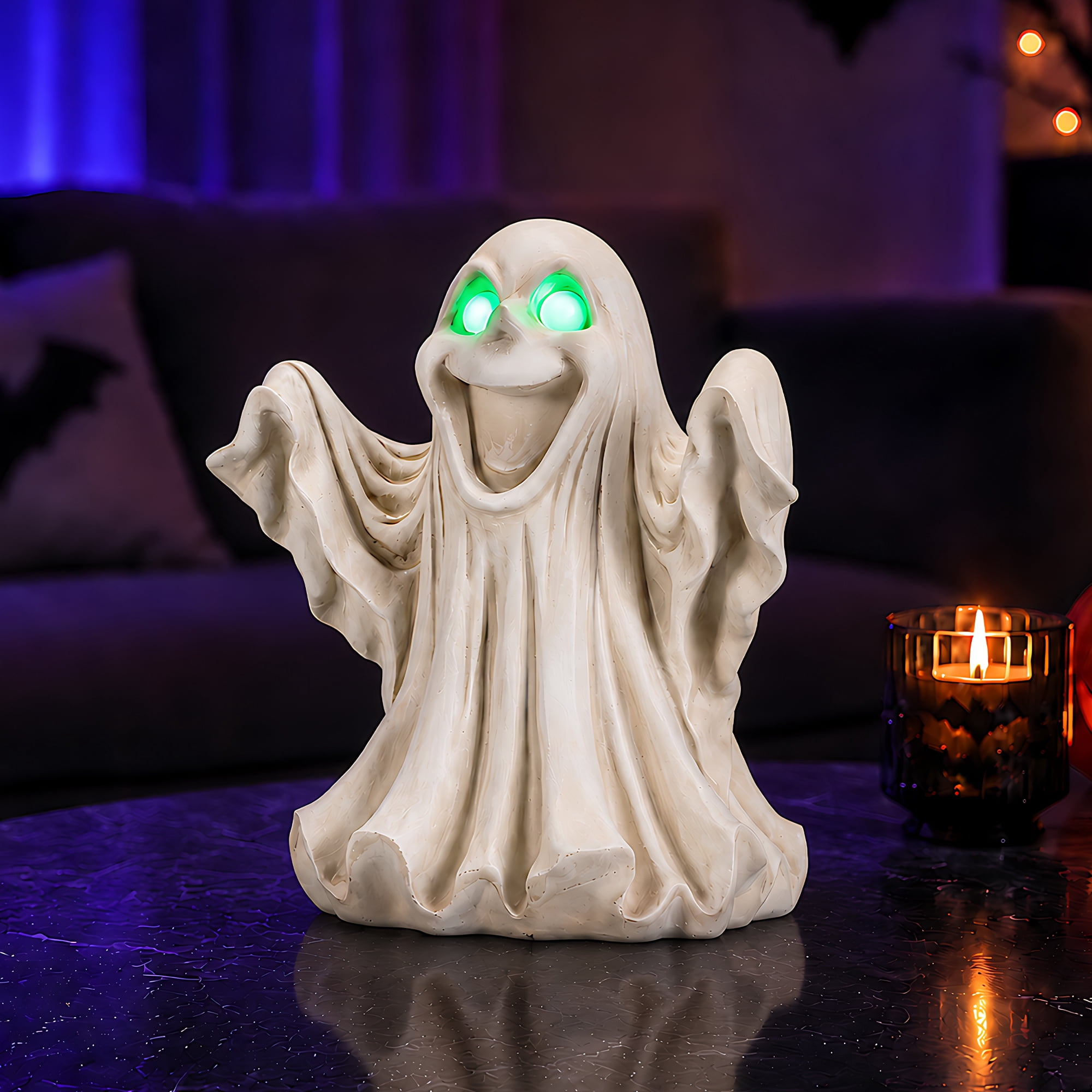 Halloween Ghost Figurine, LED Light Up Fogger with Glowing Eyes