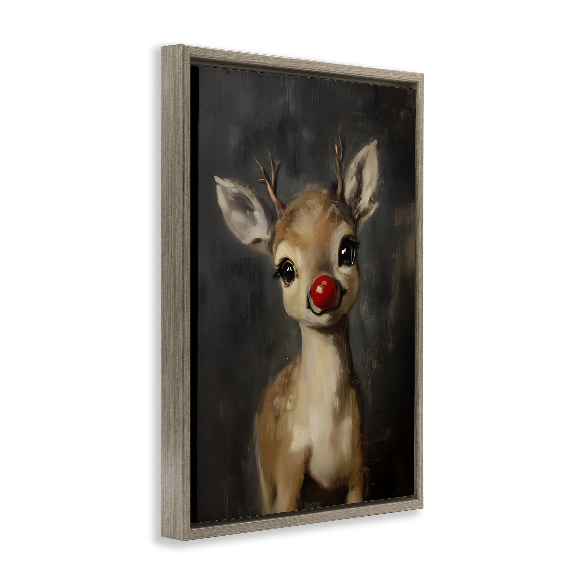 Stupell Industries - Red Nose Baby Reindeer Brown Floating Frame Canvas Art, 21 x 31