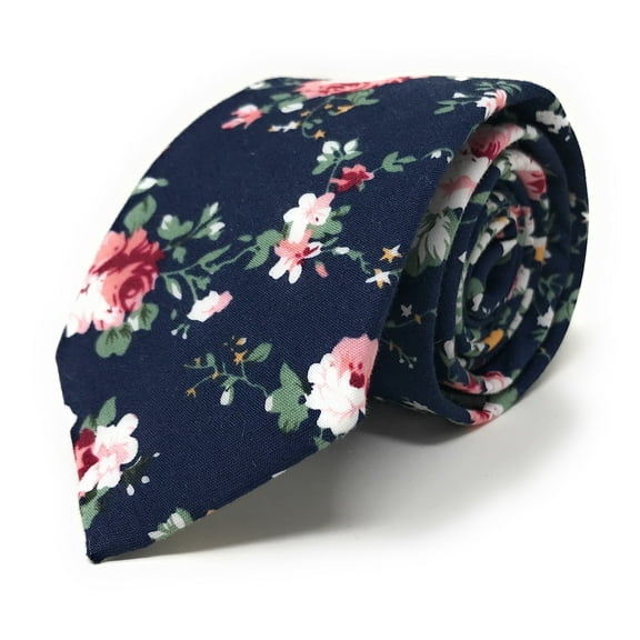 Urban-Peacock Men's Fashion Wedding Floral Slim Necktie: Navy Blue - Large Print