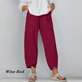 thumbnail image 1 of Women's Casual Cotton Linen Harem Pants Elastic Waist Pocketed Pants Relax Fit Ankle Length Trouser, 1 of 3
