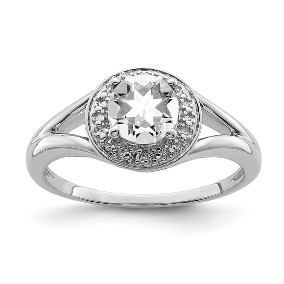 Sterling Silver Rhodium-plated Diam. & White Topaz Ring Size 6