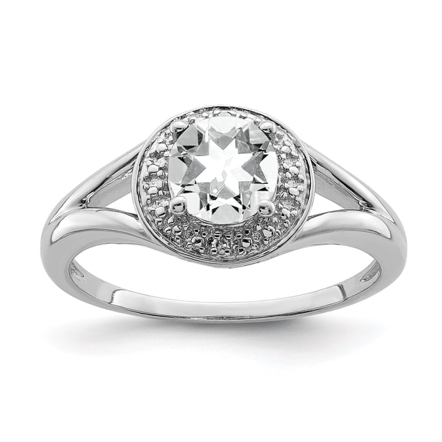 Sterling Silver Rhodium-plated Diam. & White Topaz Ring Size 6