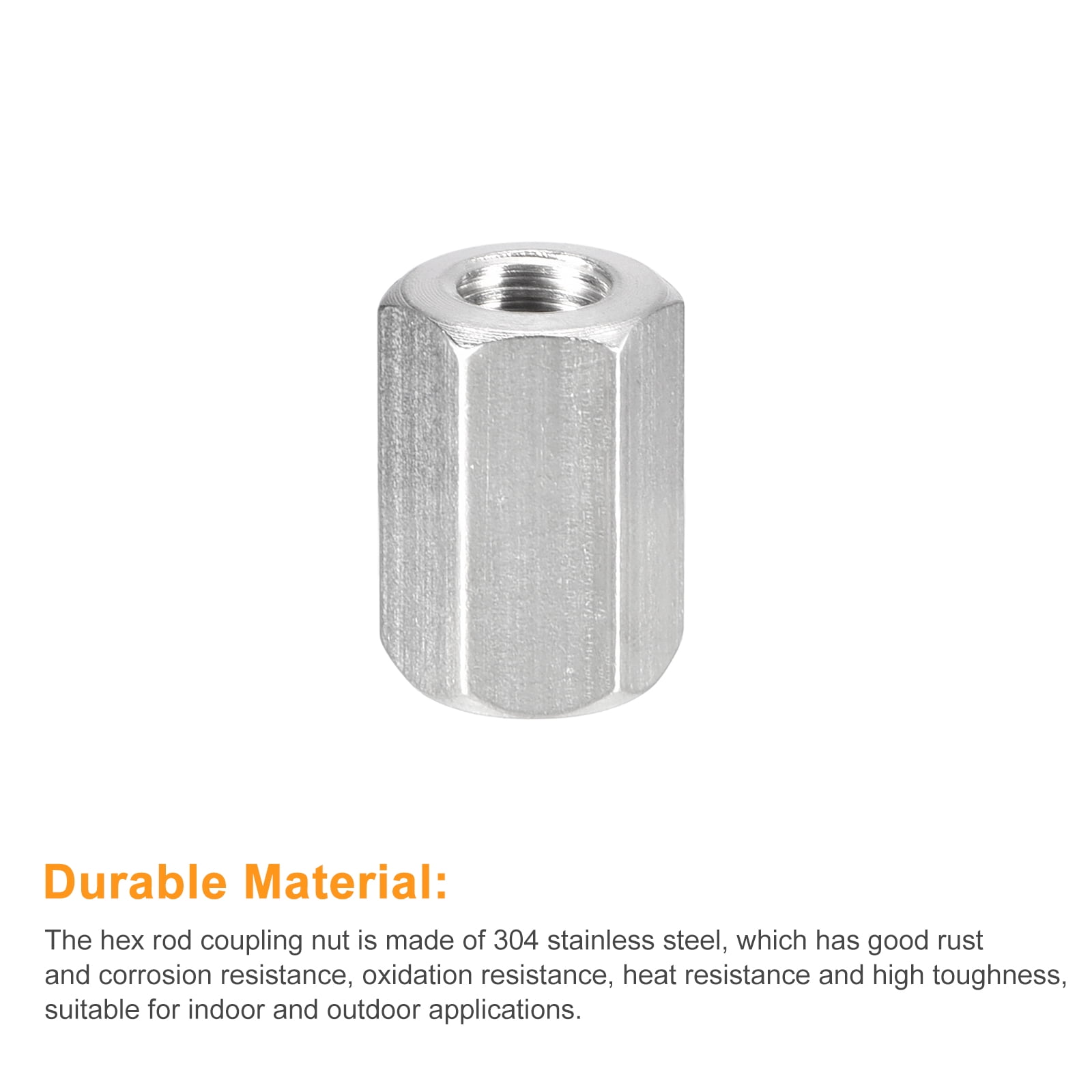 M8 x 1.25-Pitch 20mm Length Coupling Nuts, 15pcs 304 Stainless Steel Nuts