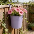 thumbnail image 4 of 4 Inch Railing Planter for Outdoor Plants - Small Balcony Hanging Flower Pots with Detachable Hooks and Drain Holes Metal Oval Bucket Rail Box Fence Planters for Home Garden Decor, Multicolor, 4 of 7