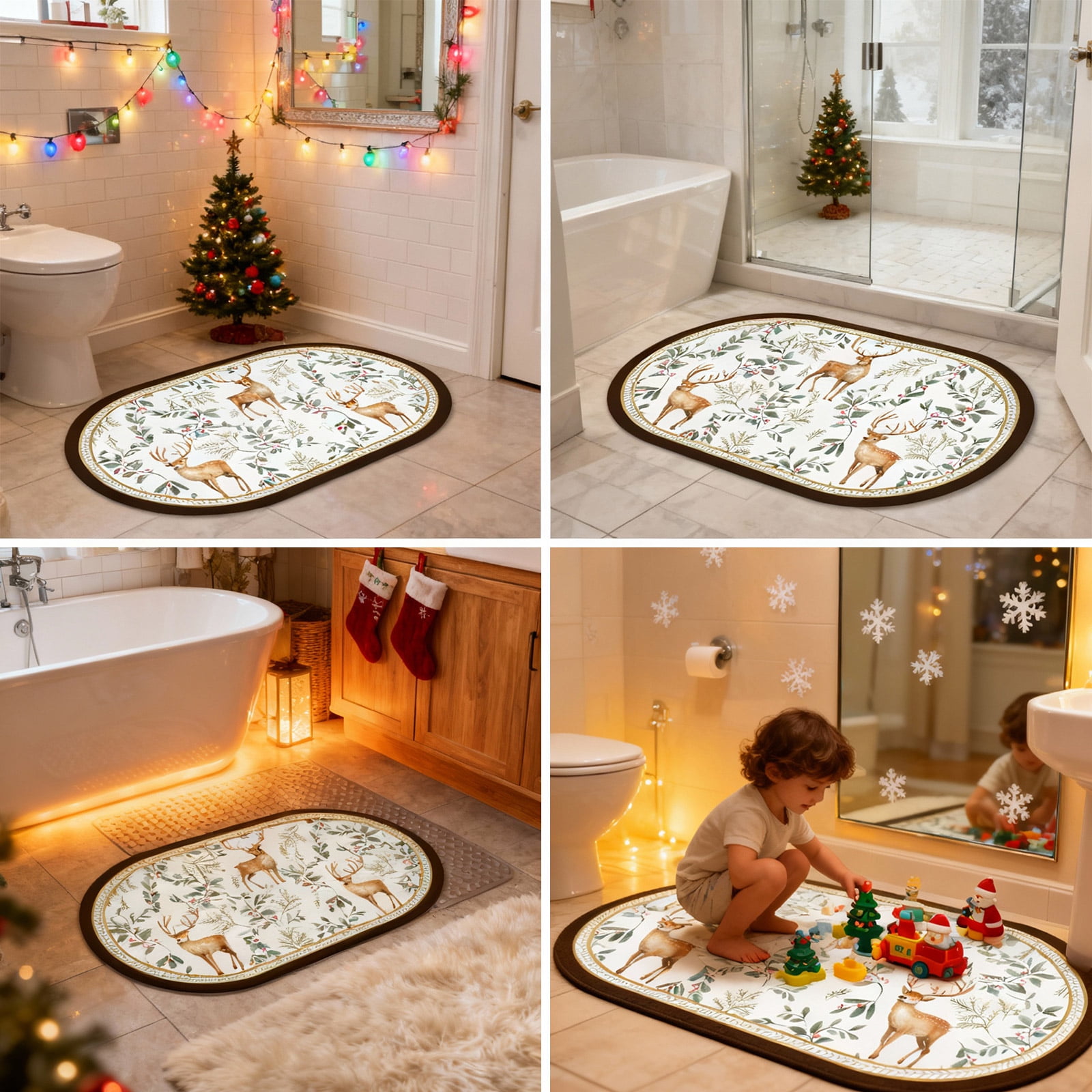 Gogreen Bath Mat - Bathroom Mat Rug Non Slip Super Absorbent Stain Resistant Quick Dry Bathroom Rug-Bath Mat for Bathroom Floor Bathtub Vanity-Bathmat Bath Rug Easy Care (Christmas Deer, 24"x36")