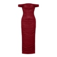 thumbnail image 7 of Women's off Shoulder Ribbed Midi Dress, Solid Sleeveless Ruched Split Bodycon Summer Club Dress Wine L(L), 7 of 7