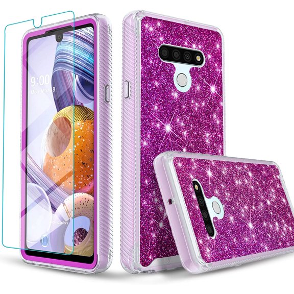 LG Stylo 6 Case, [Not Fit LG Stylo 5] with [Tempered Glass Screen Protector], Military Grade 12 Feet Drop Proof Phone Cover With Glitter Spot Diamond-Purple