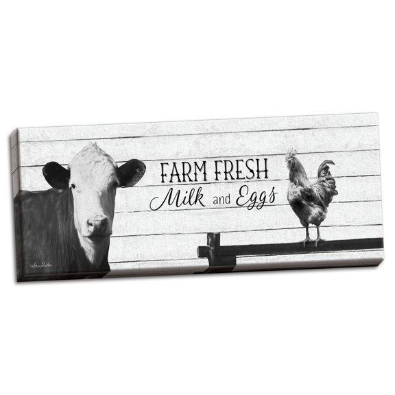 Gango Home Decor Country-Rustic Farm Fresh Milk and Eggs by Lori Deiter (Ready to Hang); One 20x8in Hand-Stretched Canvas