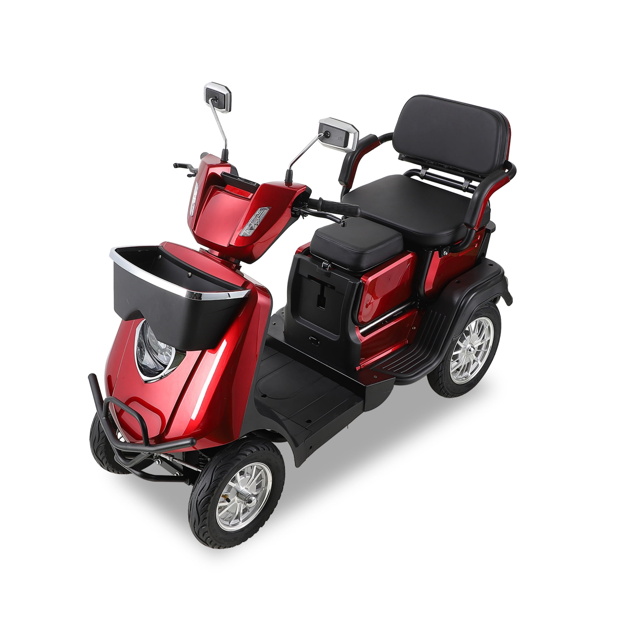 QEEKA 4-Wheel Mobility Scooter, 2-Seater Electric Scooter with Adjustable Seat, 500 lb Capacity, Red