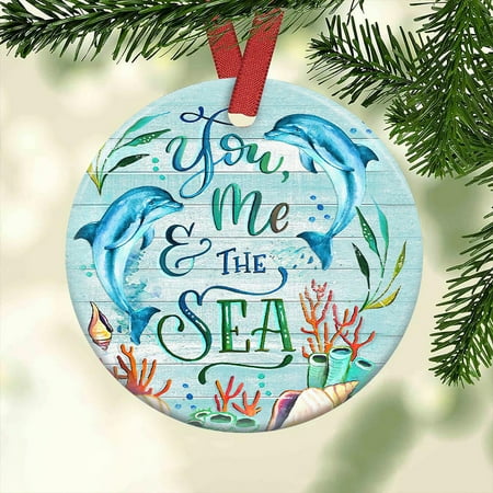 

5Pcs Dolphin Couple The Sea Wood Style Decoration Pendant Christmas Circle Ornament