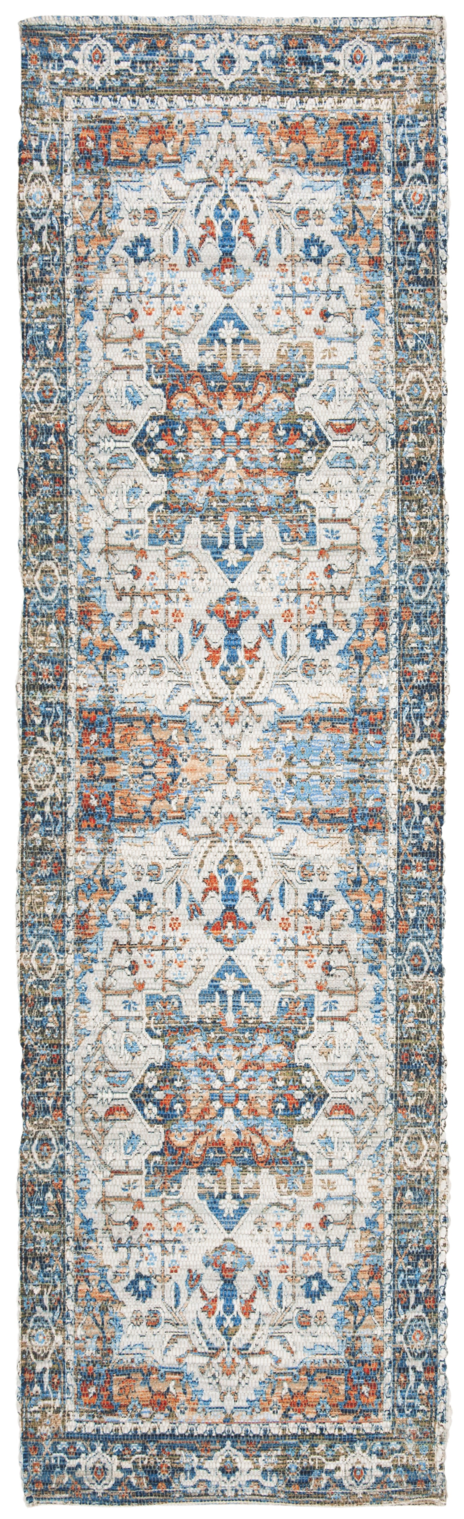 SAFAVIEH Saffron Coty Geometric Cotton Runner Rug, Grey/Blue, 2'3" x 8'