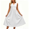 thumbnail image 6 of Women Summer Maxi Dress Solid Color Sleeveless V Neck Button Pleated Elegant Flowy Sundress with Pockets Casual Beach Vacation Dresses, 6 of 8