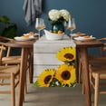 thumbnail image 2 of Spring Sunflowers Table Runner - 120 Inch Long, Kitchen Dining Table Runner Dresser Scarves, Yellow Floral Turquoise Farmhouse Grey Wooden Farmhouse Decor for Coffee Tables Wedding Party Banquet, 2 of 8