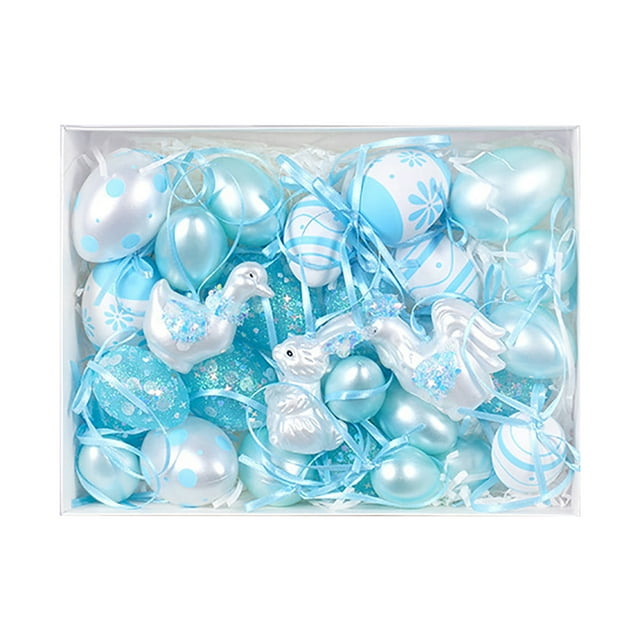 Easter Hanging Eggs Assorted Shatterproof Easter Eggs Ornaments with Rabbit Chicken Figurines Exquisite Hanging Pandent for Tree Party Decor