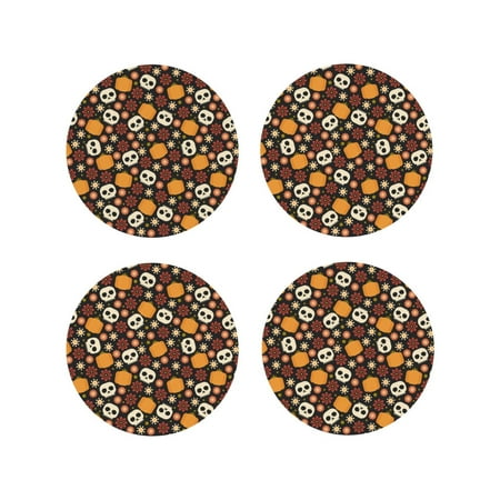 

Junzan Skulls Print Coasters for Drinks - Leather Coasters Set of 4 for Coffee Table for Housewarming/Kitchen/Bar/Decor-Round Shape