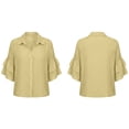 thumbnail image 4 of ClodeEU Women's Linen Blend Button 3/4 Sleeve Shirt with Tiered Ruffle ,Solid Color Casual Blouse Yellow,Women's Plus M, 4 of 7