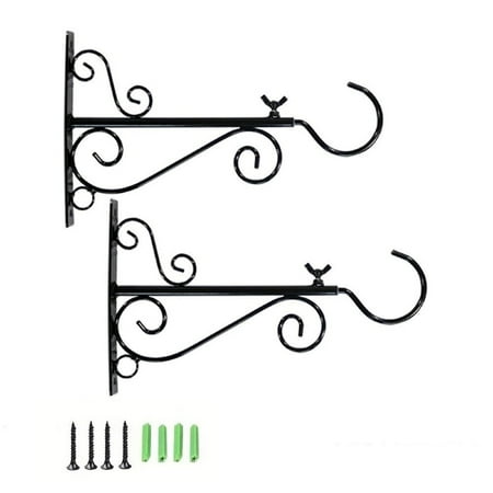 

YDNGF Wrought Iron Hook Hanging Bracket(10 to 16 Inch) Adjustable Hanging Bracket Wall Hooks for Hanging Bird Feeders Planters Wind Chimes String Lights 2 Pack Black