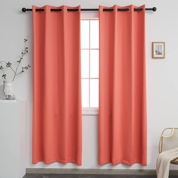 Coral Blackout Curtains for Bedroom 2 Panels Set Room Darkening Drapes Thermal Insulated Solid Grommets Window Treatment Pair for Living Room W52xL84 inch