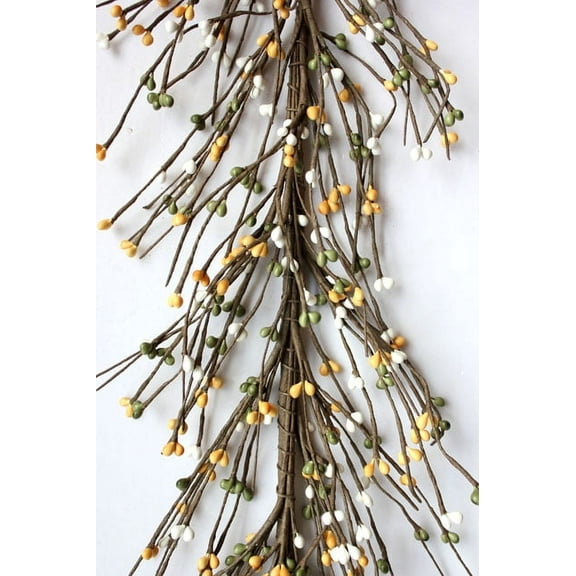 EV-C33 Primitive Pip Berry Garland in Green, Yellow and White Color - 5 foot / 60 inches Length, Spring, Fall & All Season Color Garland, Home Décor, Wedding, Fireplace, Kitchen and Dining Table Décor