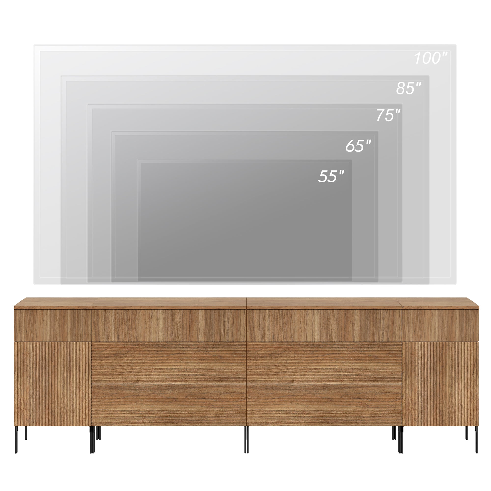 94.5" Modern Wood 8-Drawer Dresser with Reeded Design, Minimalist Dresser Organizer Storage With Charging Station for Bedroom,Living room, Entryway