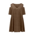 thumbnail image 4 of Puntoco Minifalda De Verano De Color Sólido Suelto Informal Para Mujer, Jersey, Falda De Girasol, Falda De Playa Con Bolsillo, Vestido Plisado Con Hombros Descubiertos, Marrón L, 4 of 6