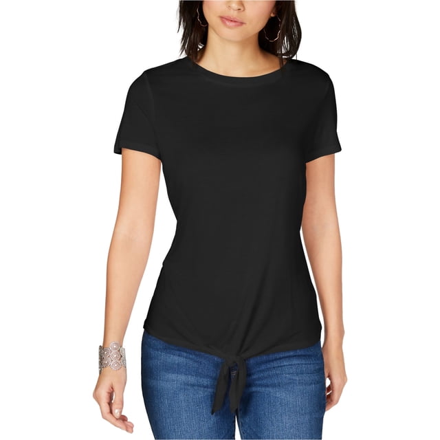 I.N.C T-Shirt Basique à Nouer pour Femmes, Noir, TTG