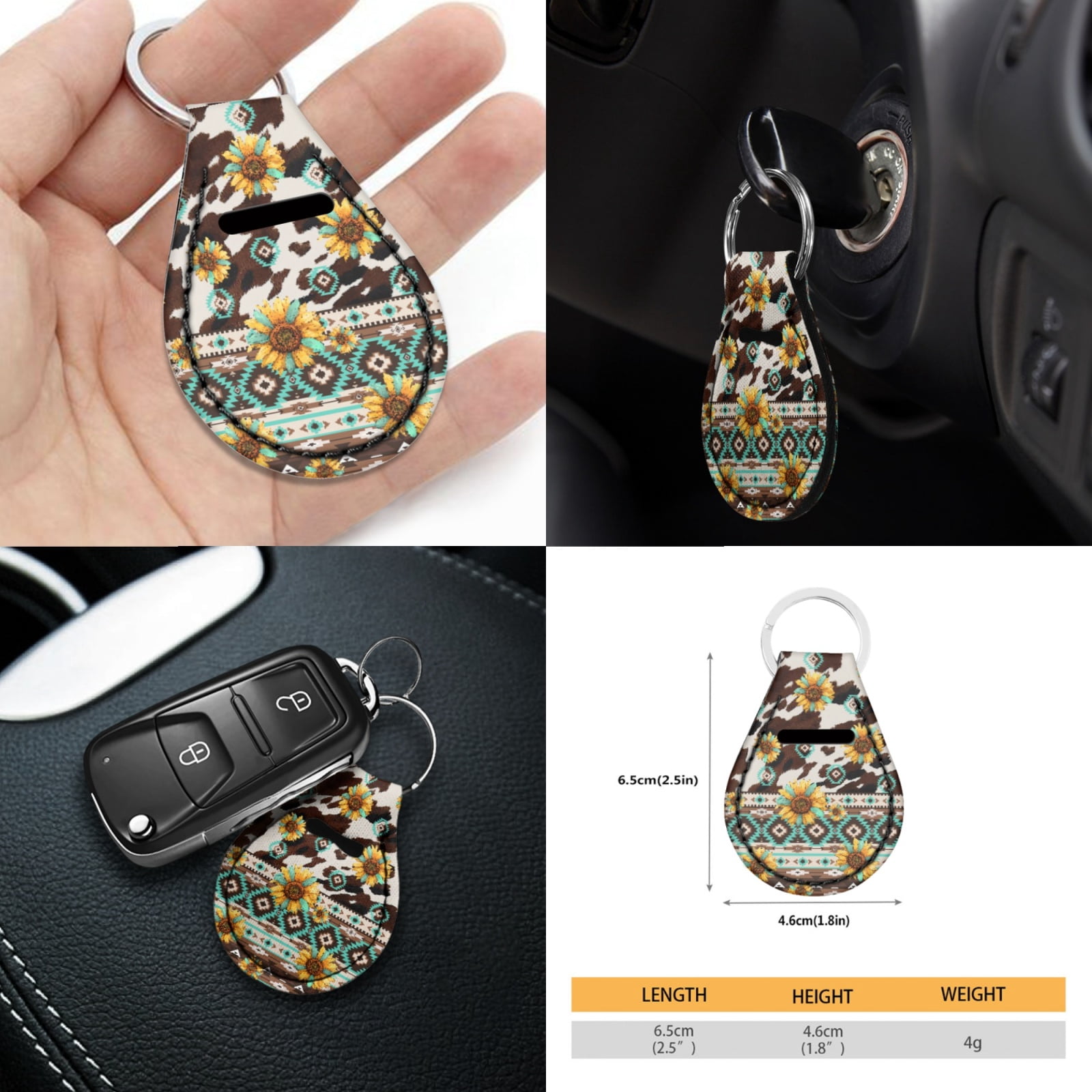 Renewold American Tribal Sunflower Brown Cow Print Car Seat Covers Full Set, Auto Seat Covers with Steering Wheel Covers, Seat Belt Pad, Coaster, Keychains Car Interior Accessories for Men Women