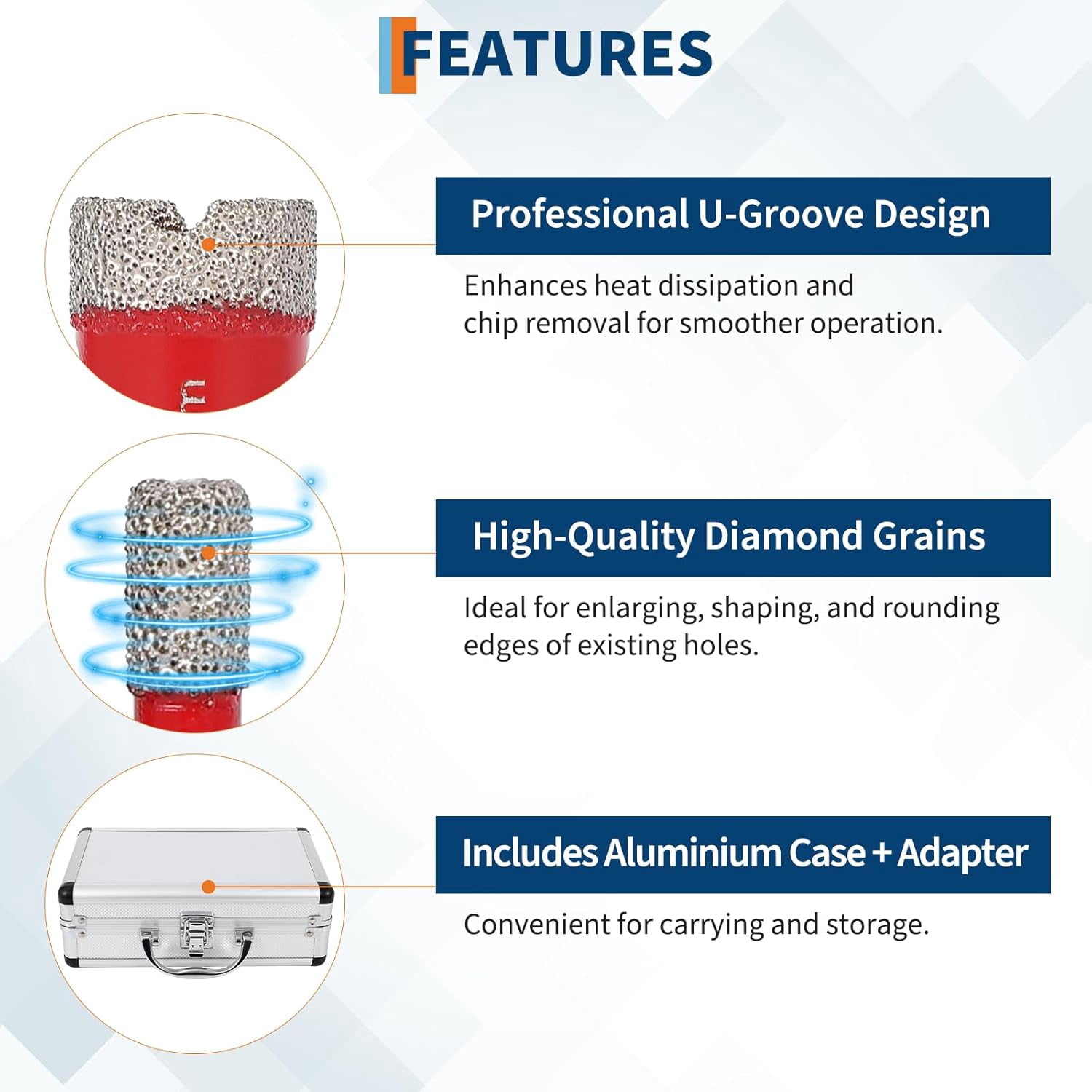 11Pcs Diamond Hole Saw Kit (6-65mm) for Tile & Concrete - Brazed Drill Bits for Angle Grinder, Drill Machine - Porcelain Tile Hole Saw Set