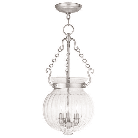 

Pendants Porch 3 Light With Hand Crafted Clear Melon Glass Brushed Nickel size 12 in 180 Watts - World of Crystal
