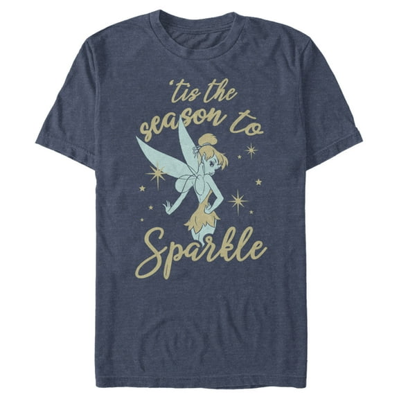 Men's Peter Pan Peter Pan Tinker Bell 'Tis the Season to Sparkle Graphic Tee Navy Blue Heather Small