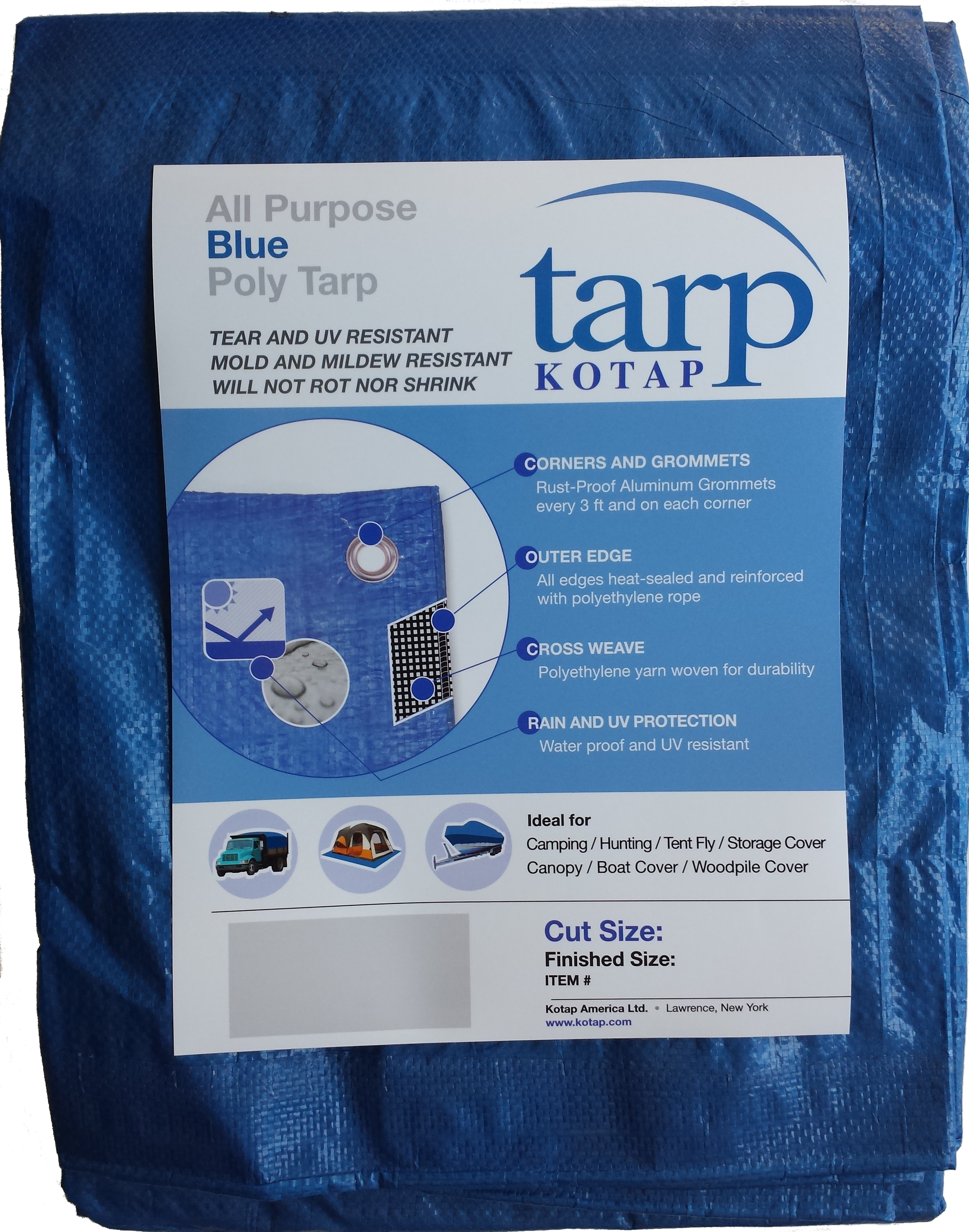 KOTAP 10 x 20 ft. All-Purpose Protection/Coverage 5-Mil Poly Tarp, Waterproof, Blue, Tra-1020