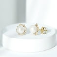 thumbnail image 3 of Rosec Jewels Classic Freshwater Pearl Stud Earrings with Diamond Halo (6.50 CT, AAA Quality), 10K Yellow Gold, 3 of 8