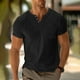thumbnail image 1 of Blusas y camisas de manga corta con cuello en V para hombre, cómodas, lisas, de manga corta, con cuello en V, estilo casual, blusa de poliéster para hombre, 1 of 7