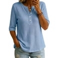 thumbnail image 5 of Womens Soft Basic T Shirt Summer Tops Short Sleeve Button down V Neck Tees Casual Work Outfits Everyday Wear by Yigetop Light blue XL, 5 of 7