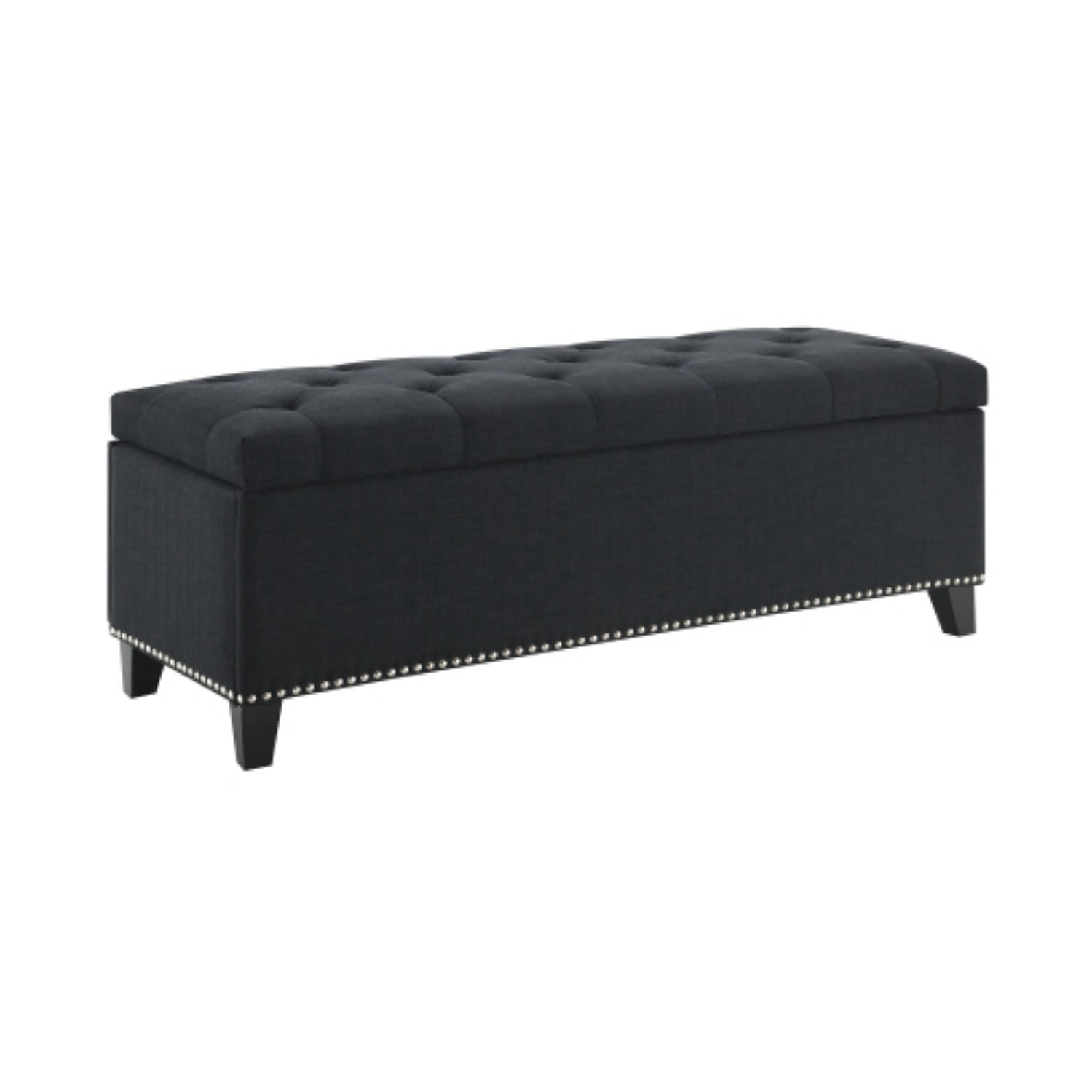 47.5" Storage Ottoman Bench with Safety Hinge, Linen Tufted Storage Bench for Bedroom, Entryway, Living Room, End of Bed Bench, Black