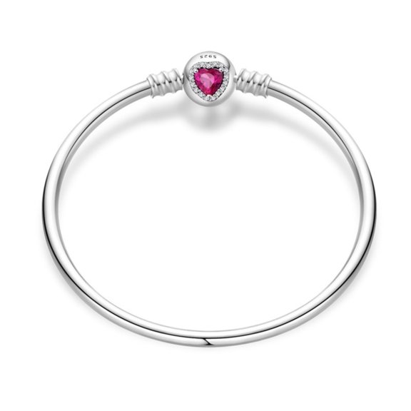 KUNSIR 925 Sterling Silver Minimalist Pink Heart Girly Bracelets Jewelry Gifts 6.7 in