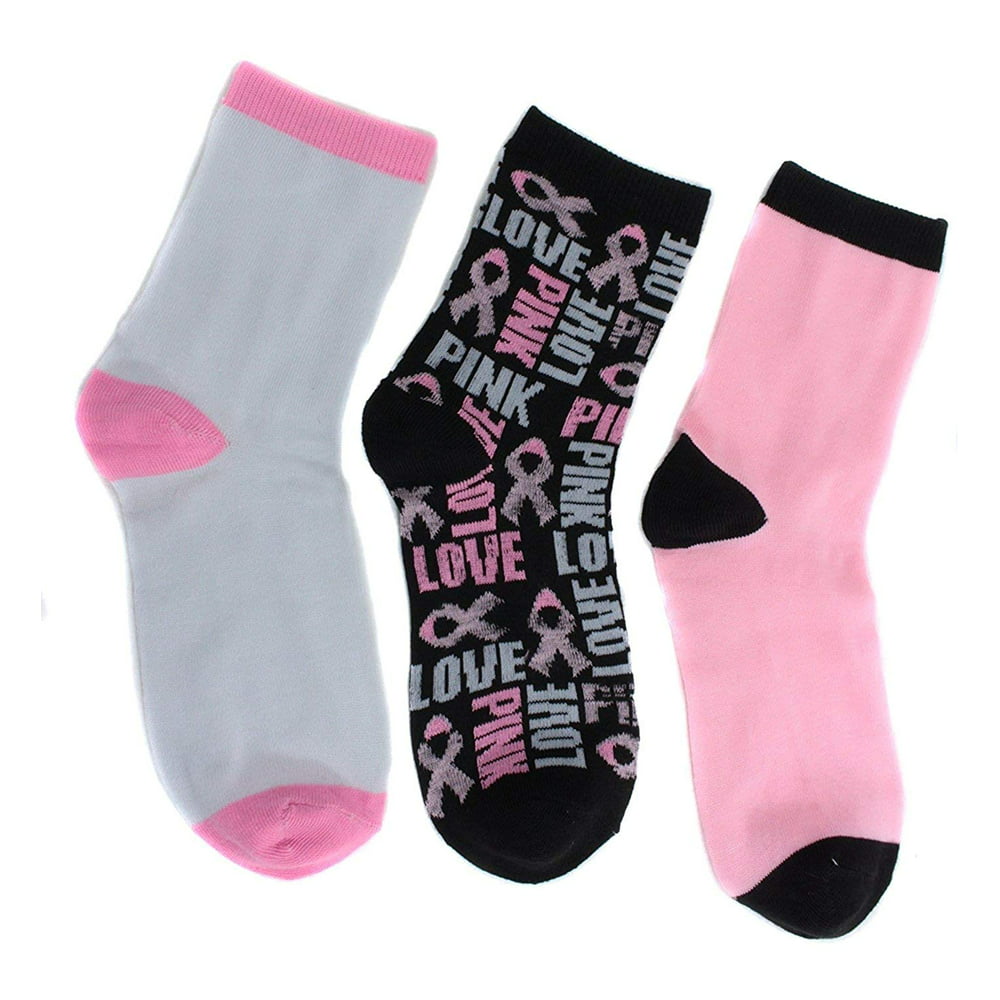 Gina Group - Women's Breast Cancer Awareness Crew Socks (3 Pair) (Pink ...
