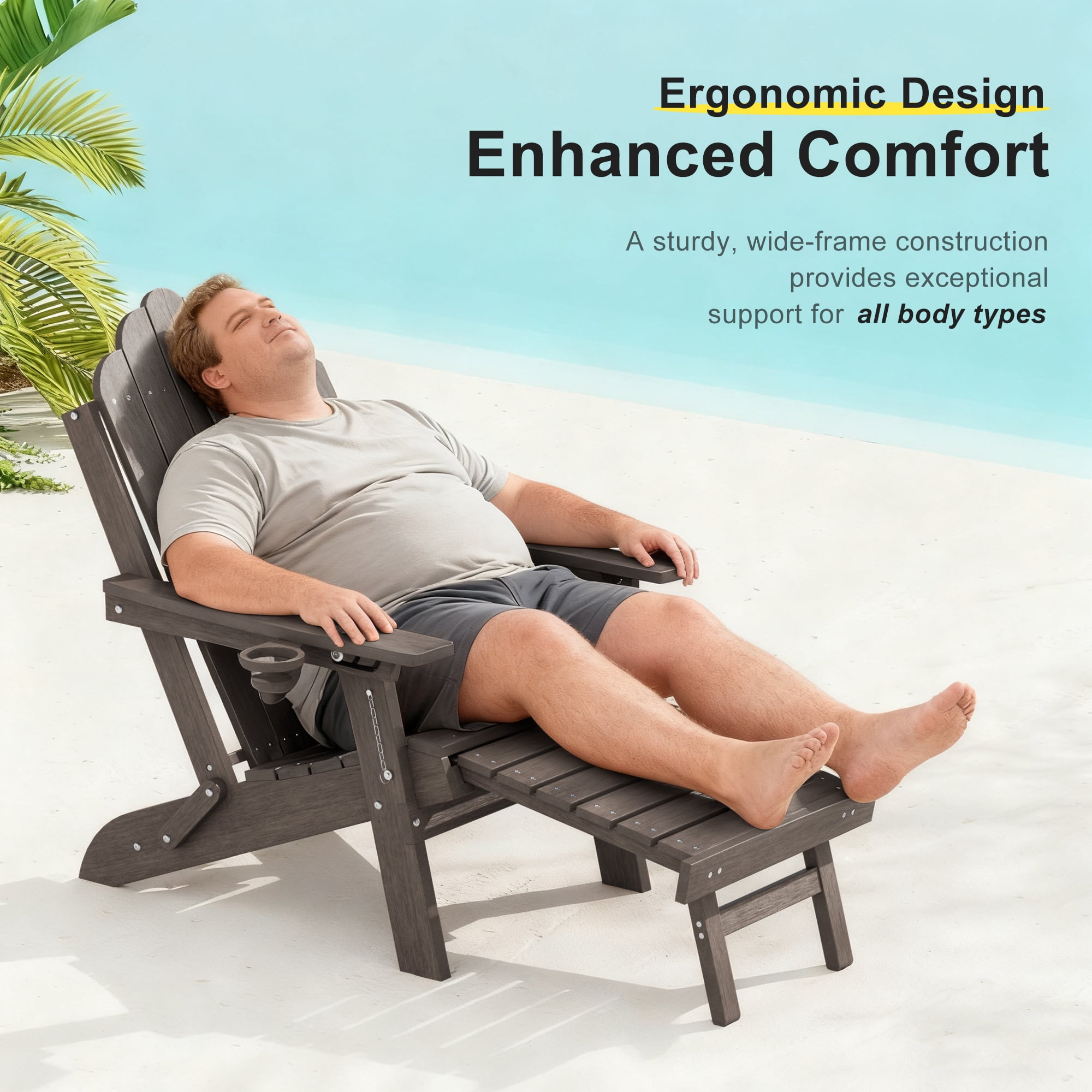 ACEGOSES Foldable Outdoor Adirondack Chairs Set of 2 with Cup Holder, 3-Position Adjustable HDPE Plastic for Patio, Fire Pit, Deck, Brown