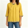 thumbnail image 5 of Womens Plus Size Tops Linen Elbow Length Sleeve Tshirts for Women Crew Neck Pullover Summer Fall Top M-4XL, 5 of 6