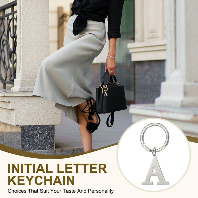 PATIKIL Initial Letter Keychain - Alphabet Charm With Simulated Diamonds For Keys Or Bag