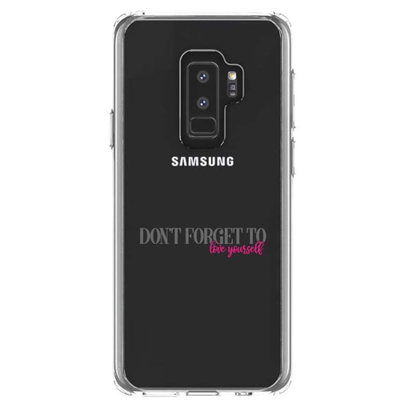DistinctInk Clear Shockproof Hybrid Case for Samsung Galaxy S9  PLUS (6.2" Screen) - TPU Bumper Acrylic Back Tempered Glass Screen Protector - Don't Forget to Love Yourself