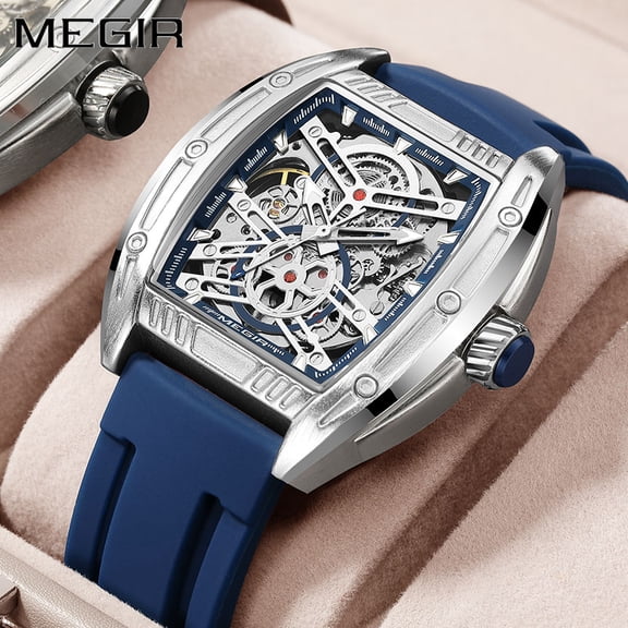 MEGIR Sport Mechanical Movement Wristwatch for Men Luxury Silicone Strap Automatic Watch Waterproof Luminous Big Dial Clock 8601