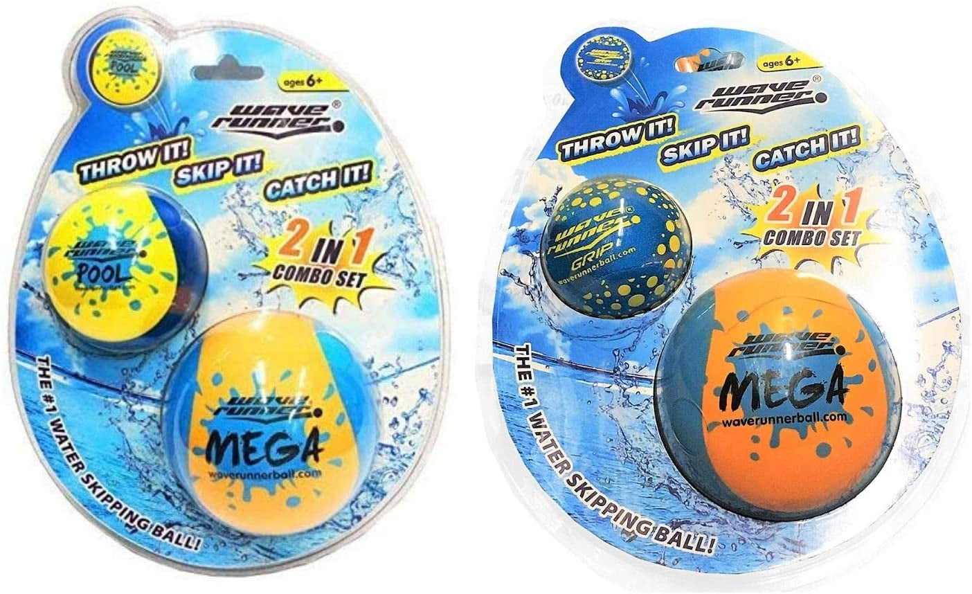 Wave Runner Skipping Water Balls - Set of 4 Bouncy Balls for Water, Swimming Pool or The Beach, 2 Beach Toys for Teens, Kids and Adults